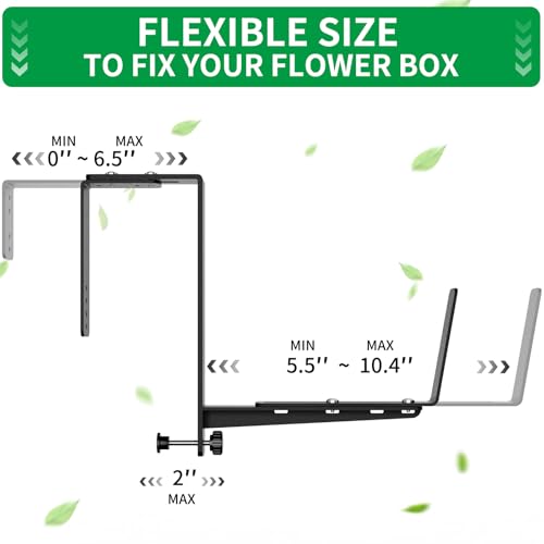 Window Box Brackets, Adjustable Planter Box Brackets, Heavy Duty Iron Flower Box Brackets for Railings, with Enhanced Bottom Support - Perfect for Balconies, Fences, and Gardens (Black, 4 Pack) - view 2