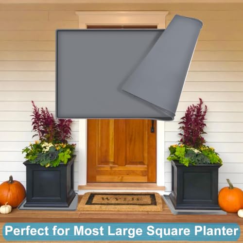 Outdoor Planter Boxes Mat Flower Pots Mat 26.8x26.8" Large, Plant Pots Silicone Pad with Raised Edge, Patio Planters Drip Pan Plant Tray Tray For Leaks, Planter Floor Protector Planters Tray Soft - view 6