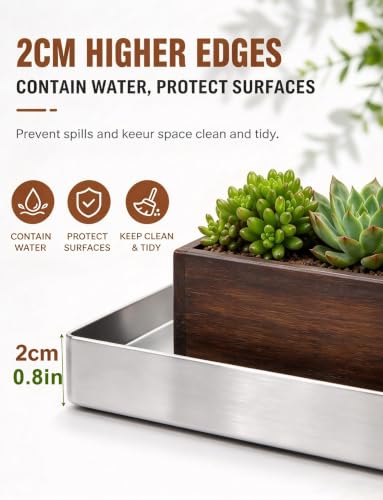 Durable 24x10in Stainless Steel Rectangular Drip Tray with Raised Edges, Perfect for Indoor & Outdoor Plant Care, Easy Watering Solution, Heavy-Duty Plant Tray - view 4