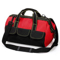 16 Inch Wide Mouth Tool Bag, Collapsible Tool Tote with Waterproof Coating and Adjustable Strap, Portable Electrician Tool Organizer Handbag with 5 Outside Pockets, Red