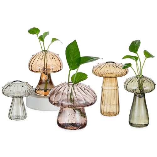 Plant Propagation Station: 5PCS Amber Glass Mushroom Vase for Flower