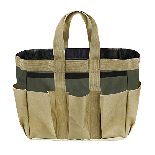 Garden Tote,Tool Bags Gardening Tote Bag Outdoor Multi Pocket Garden Tool Kit Holder Bag Compact Hand Tool Gardeners Storage Bag Tote Organizer Yard Plant Tool Carrier Bag Pouches (Light Brown) - view 2