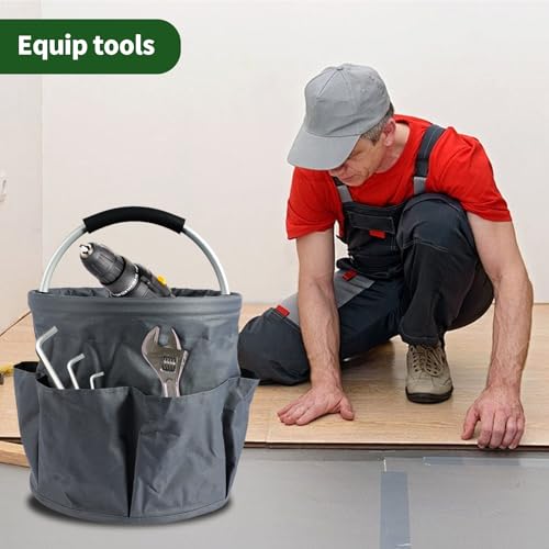 Gardening Storage Tote with Handle and 6 Pockets, Folding Garden Tool Basket, Storage Bag for Outdoor Picnicking, Beachcombing, Bathroom Essentials, Home Shopping, Gray - view 6
