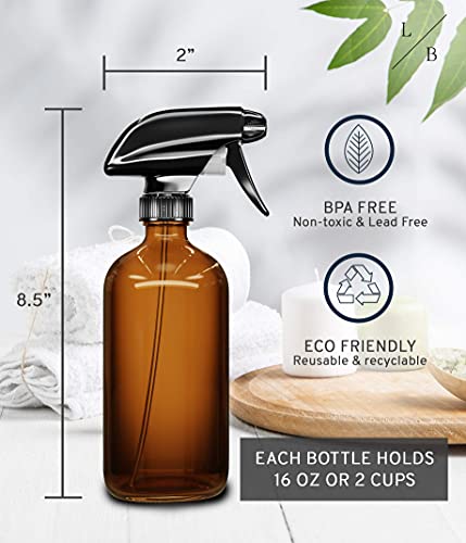 Amber Glass Spray Bottles 2 Pack 16oz Refillable Adjustable Nozzle - view 6