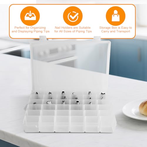 Piping Tip Organizer Box, 36 Grids Storage Container with Adjustable Dividers, Made with Clear Plastics, Compartment Container for Cake Decorating Tools, Baking Tools, Jewelry, Beads and Small Crafts - view 4