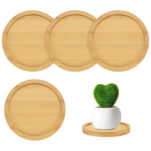 2-Pack Bamboo Plant Saucer, 2.17 Inch / 5.5cm ID Round Flower Pot Plant Saucers for Indoor/Outdoor/Succulent, Wood Drip Tray [2.56 Inch/6.5cm OD] - view 3