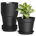 10 Pack 6 Inch Plant Pots with Drainage and Saucers, Black Plastic Flower Pots for Indoor and Outdoor Plants, Stackable Nursery Planters for Houseplants and Herbs, Black