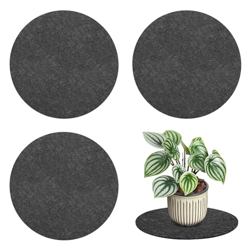 3-Pack Plant Coasters Mat Reversible, 12 Inch Felt Round Absorbent Fabric Plant Pot Saucers for Gardening/Indoor/Outdoor Pots, Waterproof Coaster Mats [Gray]