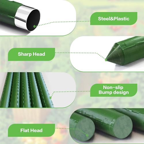 Garden Stakes 48 Inches Sturdy Green Plant Sticks 25 Pack, Metal Tomato Stakes Support, Yard Plant Support Cage for Potted Plants, Tomatoes, Trees, Cucumber, Fences, Beans (48 inch) - view 2