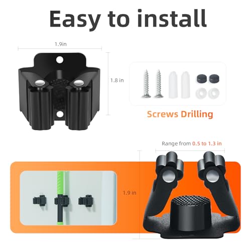5 PCS Broom Holder Wall Mount, Upgraded Heavy Duty Mop and Broom Holder Wall Mount, Stainless Steel Broom Hanger Mop Holder Rack for Kitchen Laundry Garden Tool Organizer - view 5