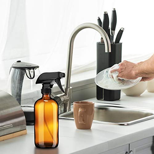 Empty Amber Glass Spray Bottle - Large 16 oz Refillable Container for Essential Oils, Cleaning Products, or Aromatherapy - Black Trigger Sprayer w/Mist and Stream Settings - 6 Pack - view 6