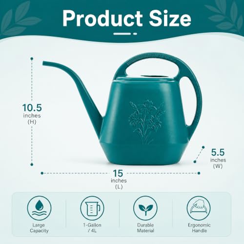 1-Gallon Plastic Watering Can with Comfortable Handle, Garden Watering Cans Long Spout for Indoor Outdoor Watering Plants (Green) - view 2