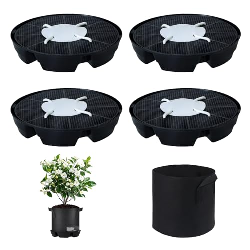 4Pcs Self Watering Pot Base with 1 Plant Grow Bag, Self Watering Pots for Indoor Plants, Plant Saucers, Auto Watering for Plants Indoor - Auto-Irrigation System for 5 Gallon Fabric Pots