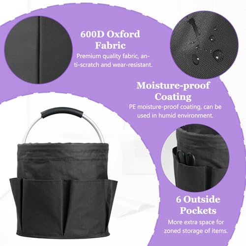 17L Cleaning Caddy with Handle and 6 Pockets, Foldable Cleaning Supply Caddy, Portable Shower Caddy in 600D Oxford Fabric, Multifunctional Storage Basket for Camping, Gardening, Black - view 5