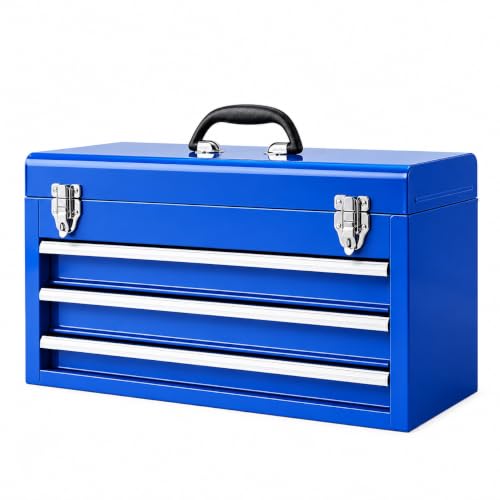 Metal Tool Box, 20.5-inch, Portable Metal Tool Box with 3 Drawers