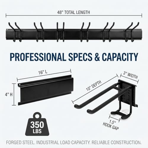 48 Inch Garage Tool Organizer, Wall Mount 3 Racks 6 Hooks Storage - view 4