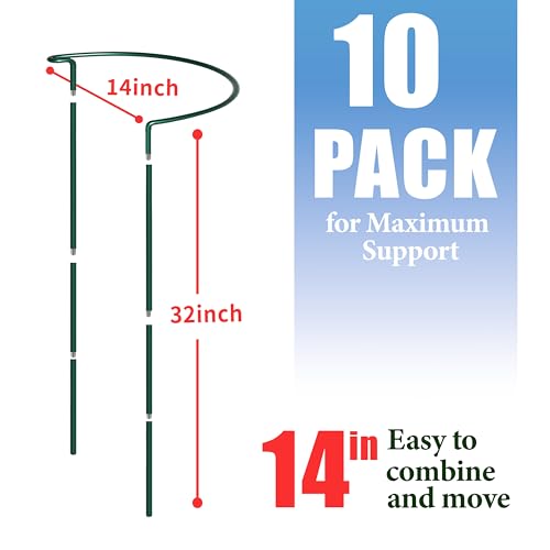 Plant Support Stakes for Large Heavy Plants,10PCS Peony Supports 14"x32" Heavy Duty 5mm Wire Peony Cages,Interlock Garden Supports Ring Border Support,Plant Support Cage for Rose Flowers - view 2