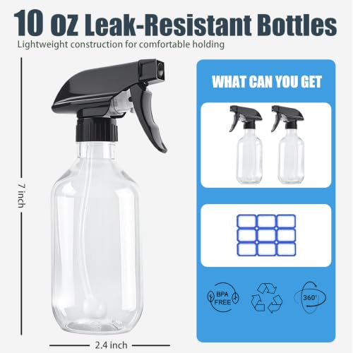 2 Pack 10 oz Empty Spray Bottles, 360° Any-Angle Spraying for Cleaning - view 6