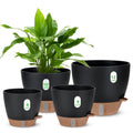 12" 10" 9" 8" Self Watering Pot for Indoor Plants, Large Plastic Planters Set with Water Level Indicator Deep Reservoir Tray, Bottom Watering Big Flower Pots with Mesh Drainage Hole - Black