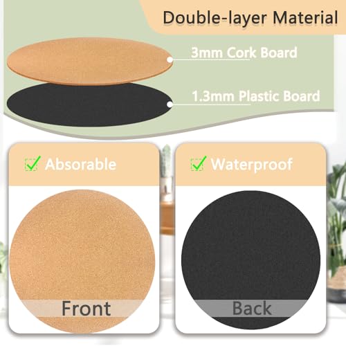 14 Inch Large Cork Plant Coasters, 2 Pieces Cork Plant Mats, Cork Coaster for Planters, Large Plant Coasters for House Plants Indoor Outdoor (Nude & Black) - view 5