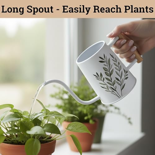 Metal Small Indoor Watering Can with Long Spout & Real Wood Handle, 35oz - view 3