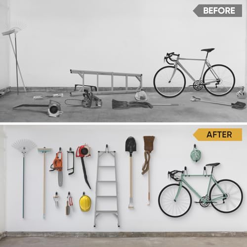 2 Pack Heavy Duty Garage Hooks, Steel Utility Wall Storage Hooks, Wall Mount Hanger Organizer for Ladders, Bikes, Tools, Bulky Items (Small, Yellow Square) - view 6