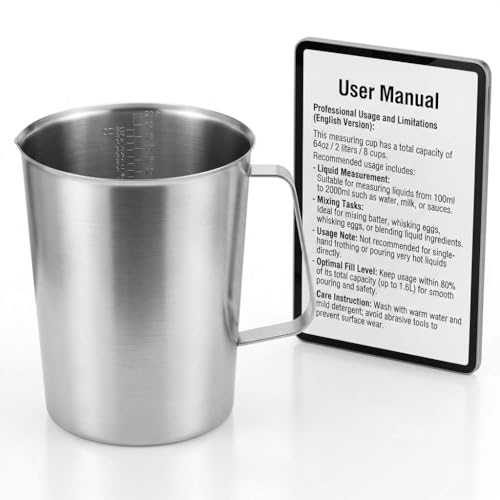 304 Stainless Steel Measuring Cup 64 OZ with OZ/ML Graduations, 8 Cup Kitchen Mixing Pitcher, Precision Engraved Markings, Container for Baking and Frothing, 2 Liter - view 2