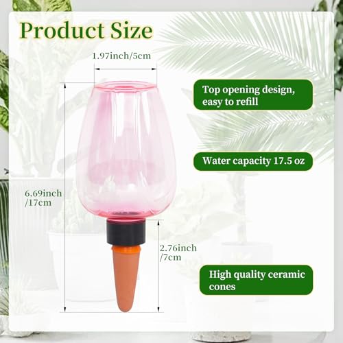 6pcs Plant Self Watering Globes, Plastic Water Bulbs Top Fill, 12.3 oz Plant Watering Devices System Slow Release Terracotta, Water Spikes Stakes for Indoor (Pink-6pack) - view 2
