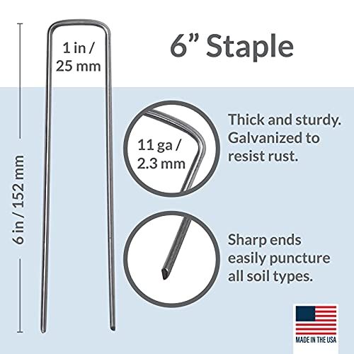 Garden Stakes 6 Inch 11 Gauge Galvanized Steel Landscape Staples, Heavy Duty Landscape Fabric Stakes 200 Pack for Weed Barrier, Sod, Edging, Fencing and Drip Irrigation Made in USA - view 2