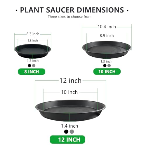 9 Pack Black Plant Pot Saucers, 8 10 12 Inch Heavy Duty PP Trays - view 2
