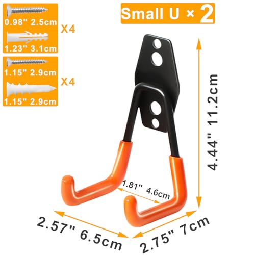 Heavy Duty Wall Hook for Hanging, 2 Pack Garage Tool Organizer Wall Mount, Metal Garage Storage Hooks for Ladder,Extension,Garden Tool, Small Utility Hook, Hose Holder for Outdoor and Indoors - view 2