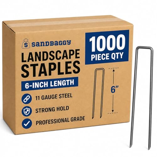 6 Inch Landscape Staples, 1,000 Pack 11 Gauge Heavy Duty Steel Garden Staples, Square Top U Pins for Weed Barrier Fabric, Sod, Turf, Netting and Drip Irrigation Tubing