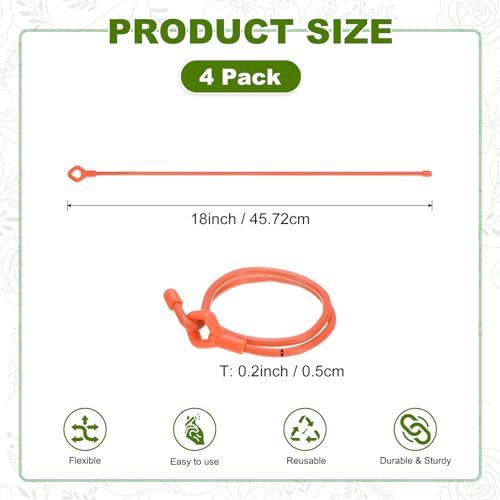 4-Pack Adjustable Plant Ties, 18inch/45.72cm Silicone Flexible Multi-Function Sturdy Garden Twist Tie for Plant Support/Tree/Shrub/Vine, Reusable Support Twine [Orange] - view 3