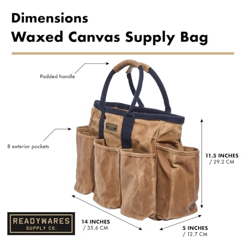 Supply Bag | 14" Waxed Canvas Gardening Tool Tote with Pockets - view 2