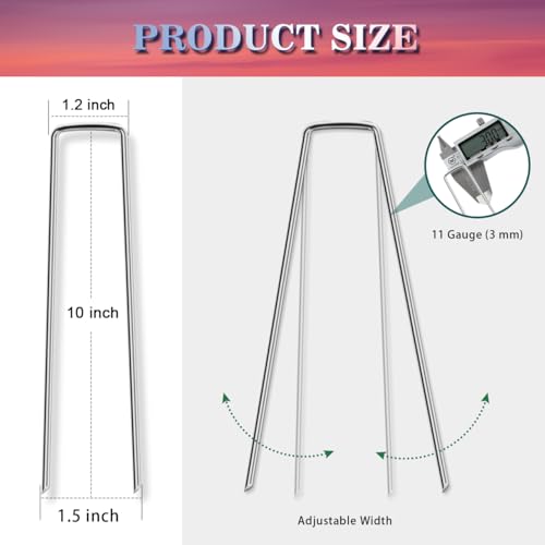 50 Pack Landscape Staples 10 Inch, 11 Gauge Heavy Duty Galvanized Ground Stakes for Artificial Turf, Weed Barrier Fabric, Erosion Control Blankets, Ground Cover and Landscaping - view 2