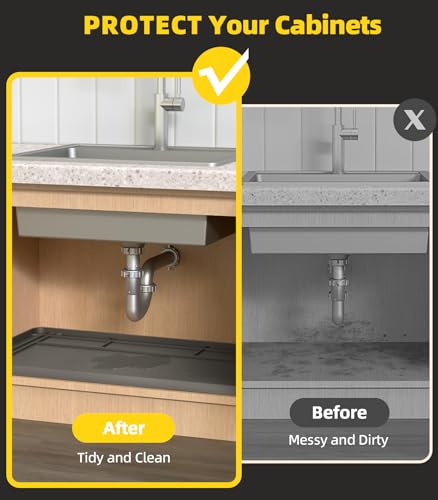 Under Sink Mats for Kitchen Waterproof 34"x22",Grey - view 5