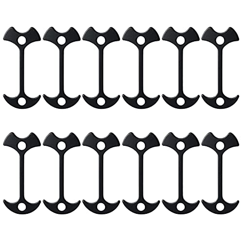 12 Pcs Fishbone Tent Stakes Pegs Lengthen Deck Nail Anchor Hook Aluminum Guyline Cord Adjuster Camping Hiking Outdoor Awning Rope Tensioners Kit for Gallery Road or Timber Deck Accessories