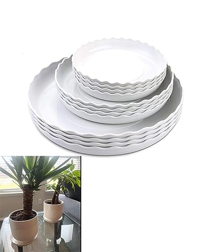 12 Packs Wave Plant Saucer - Plastic Flower Pot Drip Trays/Durable Heavy Duty White Planter Water Tray for Indoor and Outdoor Garden(6/8/10 inch)