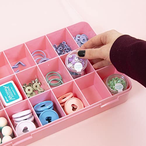 Organizer Box with 17 Compartments for Cardmaking, Scrapbooking and Craft Materials | Dimensions 26.5 x 17.8 x 4.2 cm (10.4“ x 7” x 1.65") -Transparent and Pink Color - view 2