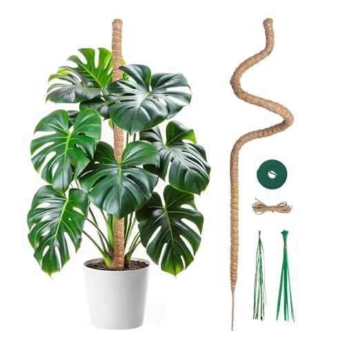 Bendable Moss Pole for Plants 47 Inch, Monstera Plant Support Stake with 7mm Aluminum Core, Coconut Coir Climbing Pole for Monstera Pothos Philodendron, Complete Kit with Ties & Rope
