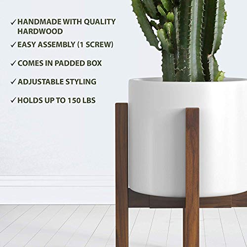 Mid Century Plant Stand - Solid Wood Item Stand Handmade with Acacia - Fits Medium & Large Pots Sizes 8 to 12 inches (Not Included) (Adjustable Width: 8-12 inches, Dark Brown) - view 5