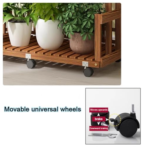 Adjustable 3-Tier Wooden Plant Ladder Shelf with 6 Wheels - Indoor/Outdoor Flower Pot Display Rack - Versatile Garden Organizer for Home Decor and Plant Care - view 5