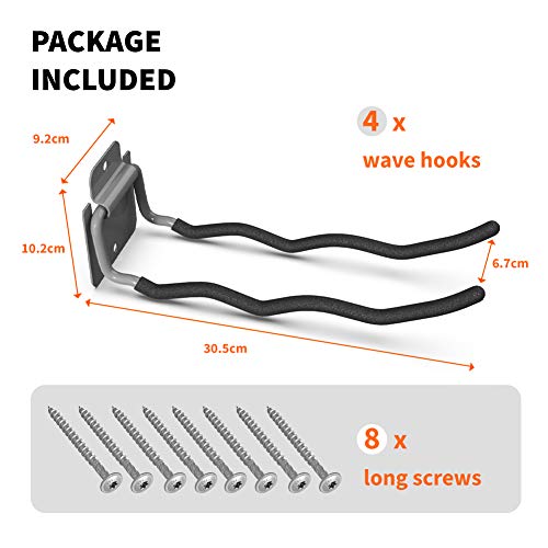 Garage Tool Organizer Hooks, 4-Pack Heavy-Duty 12" Steel Wave Hooks - view 3