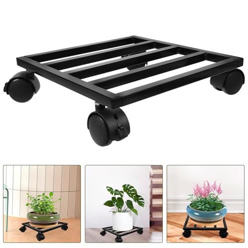 25cm Iron Plant Pot Holder Tray with Wheels, Indoor Flowerpot Dolly Base - view 7