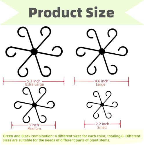 8 PCS Plant Stem Support, Plant Stakes for Indoor Plants Plant Clips for Climbing Plants, Plastic Monstera Plant Support Accessories for Potted Indoor Plant in Various Growth Stage(4 Sizes, 2 Colors) - view 2