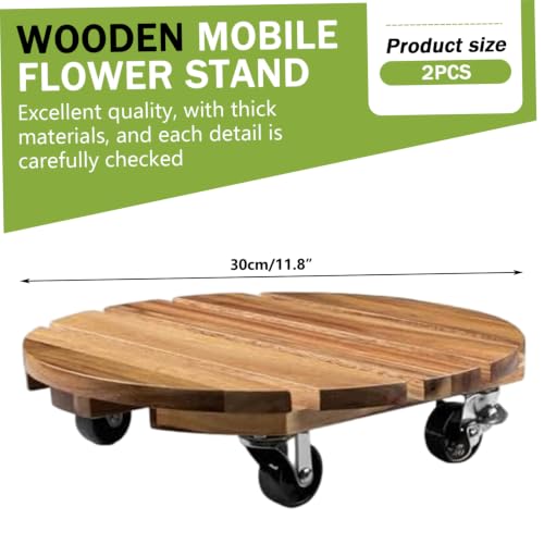 2Pcs Plant Caddy with Wheels 12" Wooden Plant Caddy with Lockable Casters - view 7