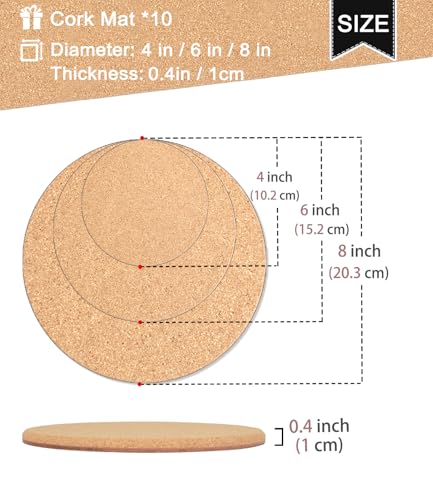 Cork Plant Coasters, Double Layers, 3 Sizes (4/6/8 Inch), 10 Pcs - view 3