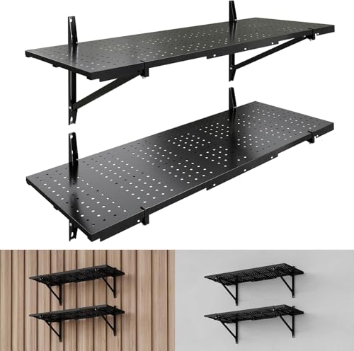 2-Pack 1x3ft Perforated Garage Wall Shelving, 700lbs, Black
