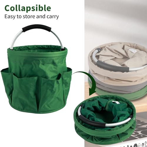 Gardening Storage Tote with Handle and 6 Pockets, Folding Garden Tool Basket, Storage Bag for Outdoor Picnic Organizer, 17L Cleaning Organizer, Bathroom Organizer, Garden Tool Kit Holder (Green) - view 4