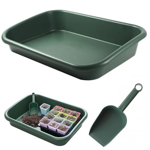 Potting Trays for Plants Gardening Tray with Shovel 16.5x11.4 Inch Thickened Waterproof Mat for Repotting Seeding & Soil Mixing Keeps Balcony & Desk Clean Green